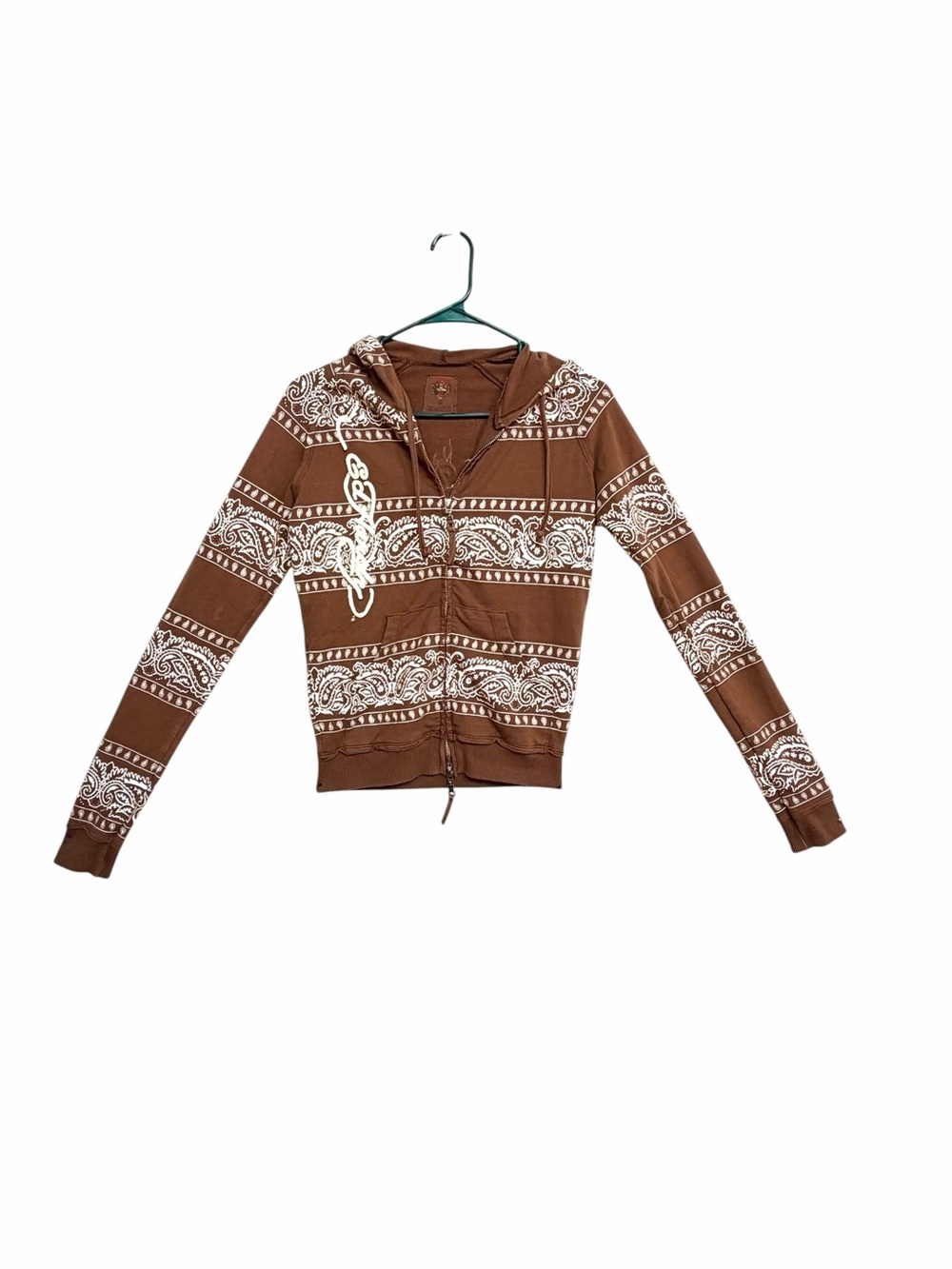 Ed Hardy Brown Paisley Tiger Graphic Zip Hoodie – Women’s Small Y2K